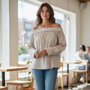 Palmer Harding Women’s US Size 14 Off-Shoulder Beige Blouse Neutral Color Top